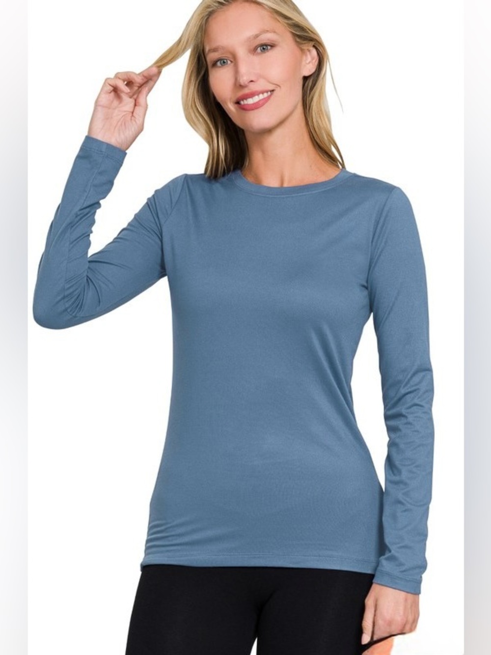DEAL✨Casual Solid Round Neck Top- Blue
